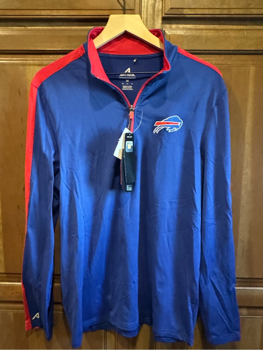 Antigua Men's Buffalo Blue and Red Quarter Zip Pullover